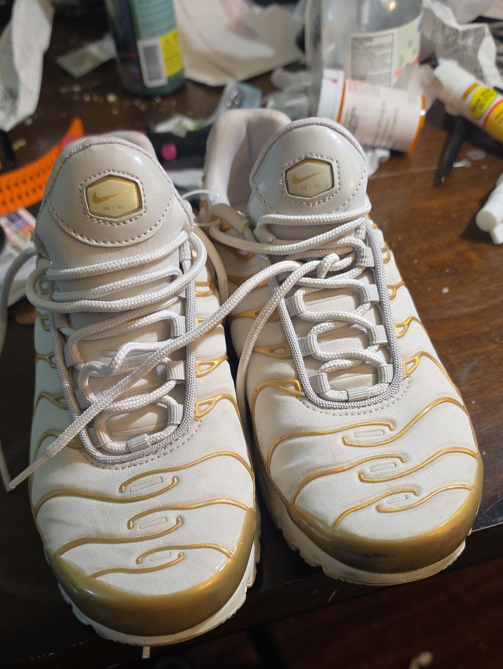 Nike White and Gold Low-Top Sneakers